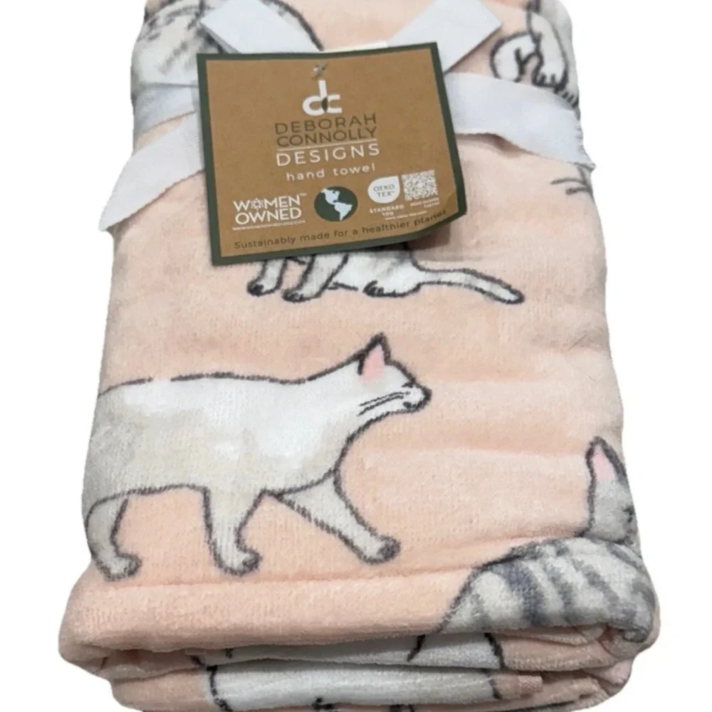 2 Deborah Connolly Designs Hand Towels Pink Cats Kittens Kitties NWT